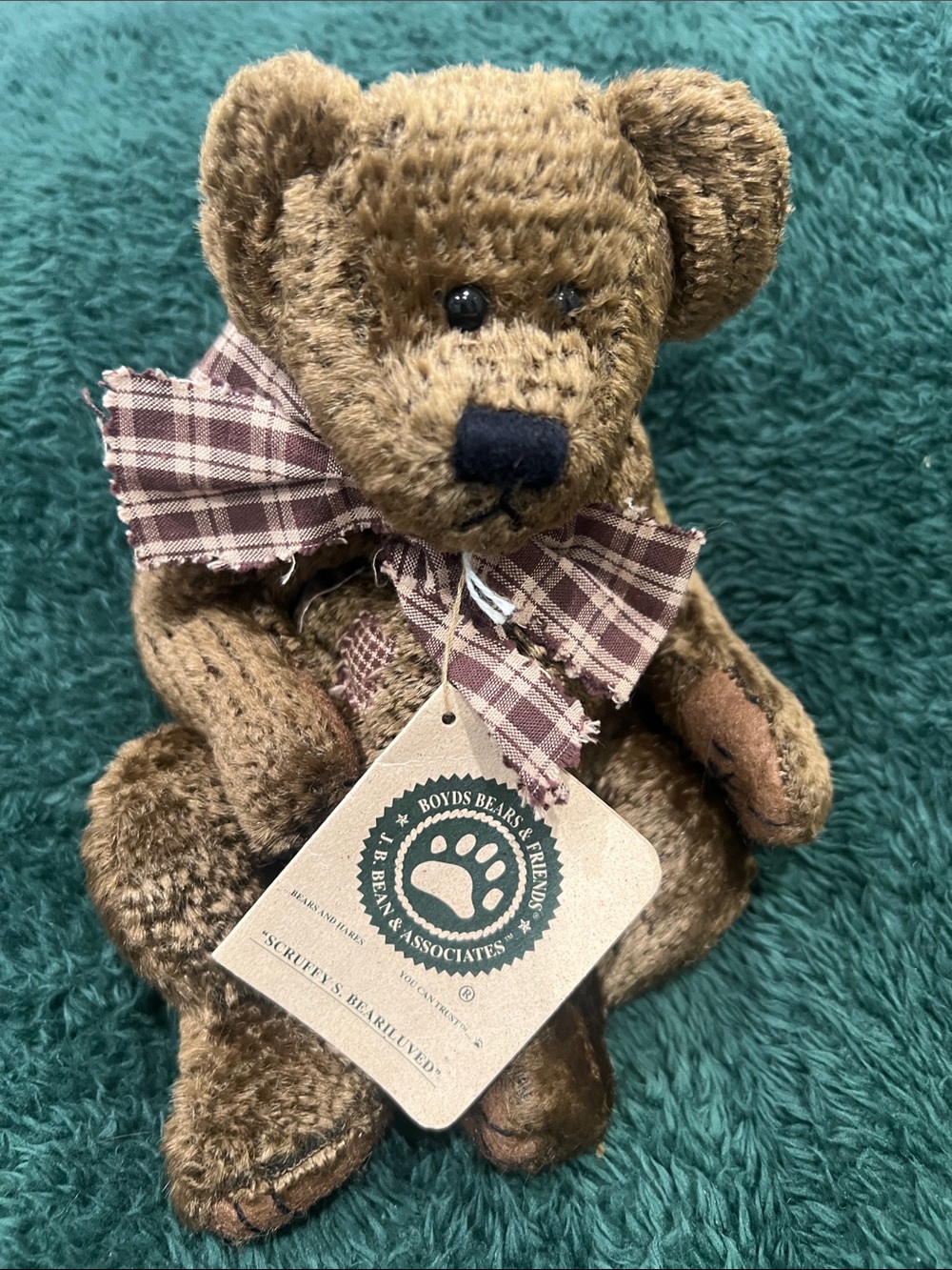 Boyds Bears Brown Plush Teddy with Plaid Bow